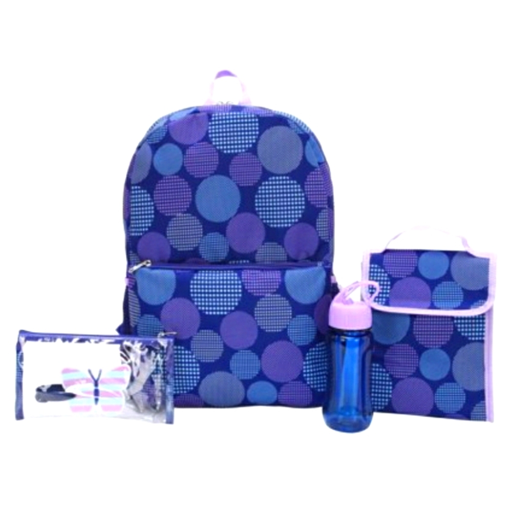 New Dot Backpack, 5pcs Set w/ luch kit- id keychain- pencil bag- water bottle